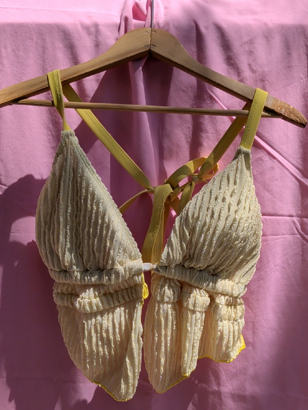 Yellow-Trim‎ Cream Ruffled Top